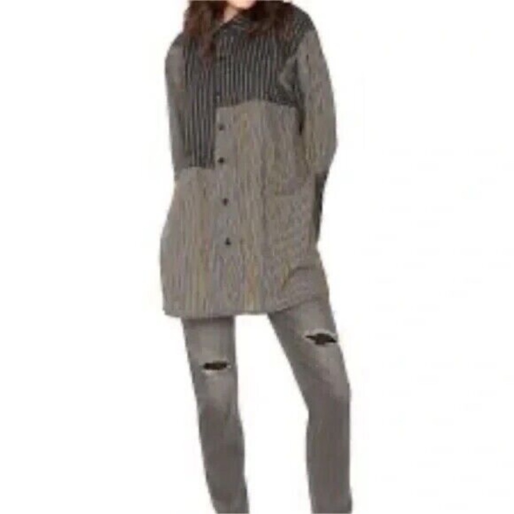 Sandrine Rose x Free People Pinstripe Patchwork Button Down Shacket Size M